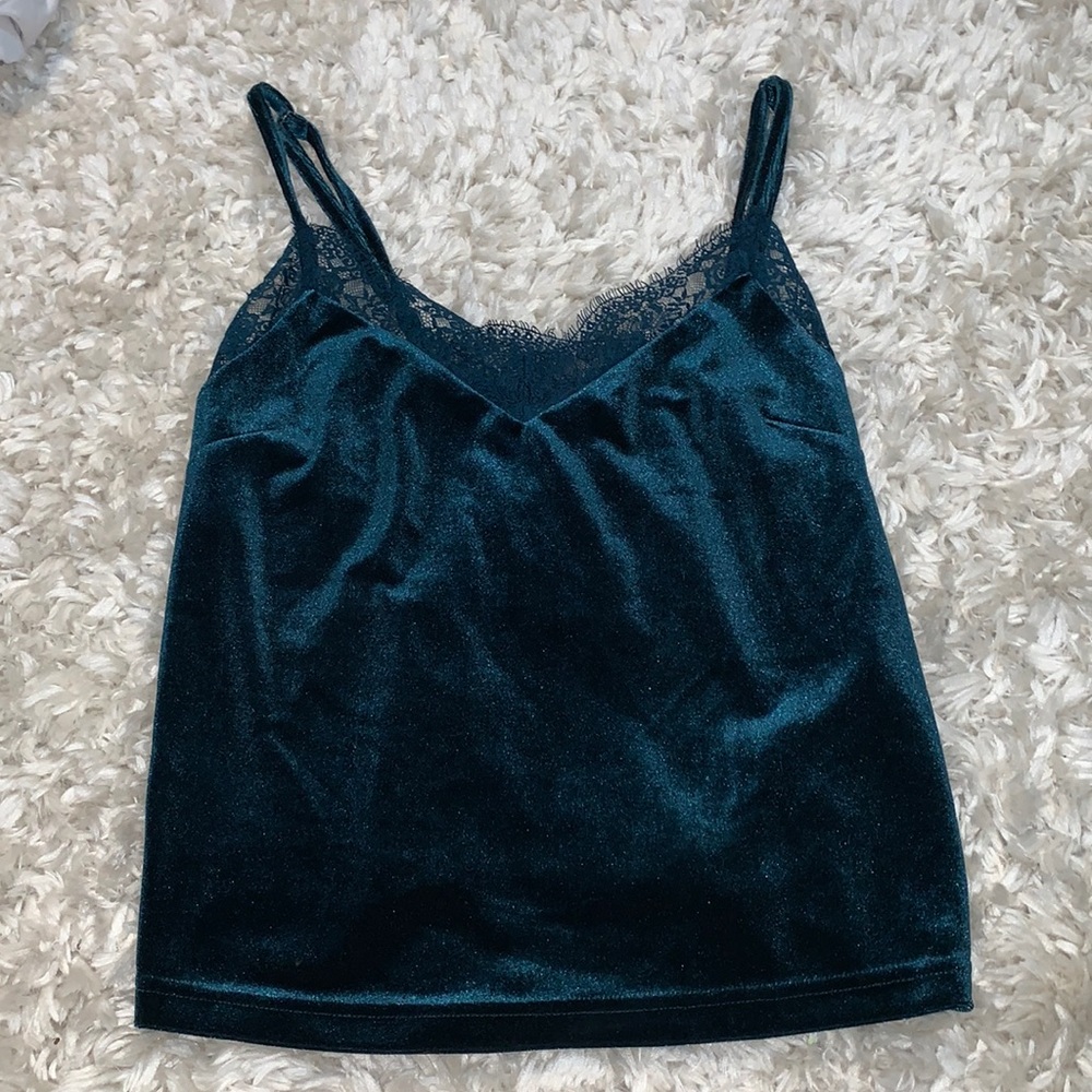 NWT Dark Green Velvet Lace Detail Cami